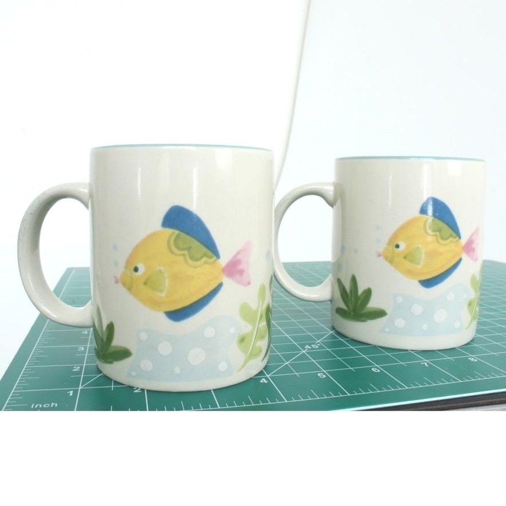 Studio Nova Tropical Fish Ceramic Coffee Mugs Set of 2 Pastel Coastal Decor 12oz